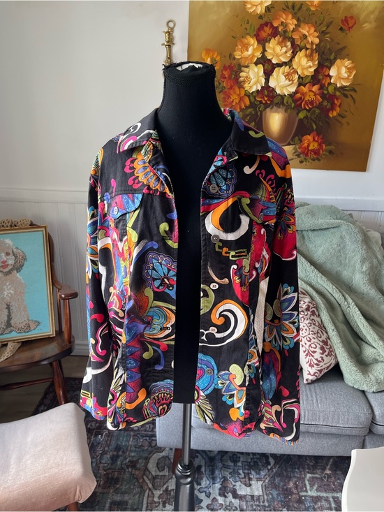 Chico's Tops - Women’s Vintage Chicos Vibrant Multicolor Paisley Print on Black Shirt Top M